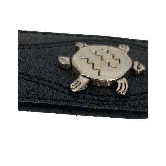 VTG Heavy Black Leather Belt L / XL 49” Western Animal Aztec Silver Buckle - Picture 3 of 7